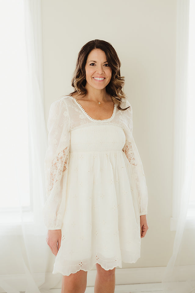 chinese dress ladies Everly Boho Lace Mini Ecru / M