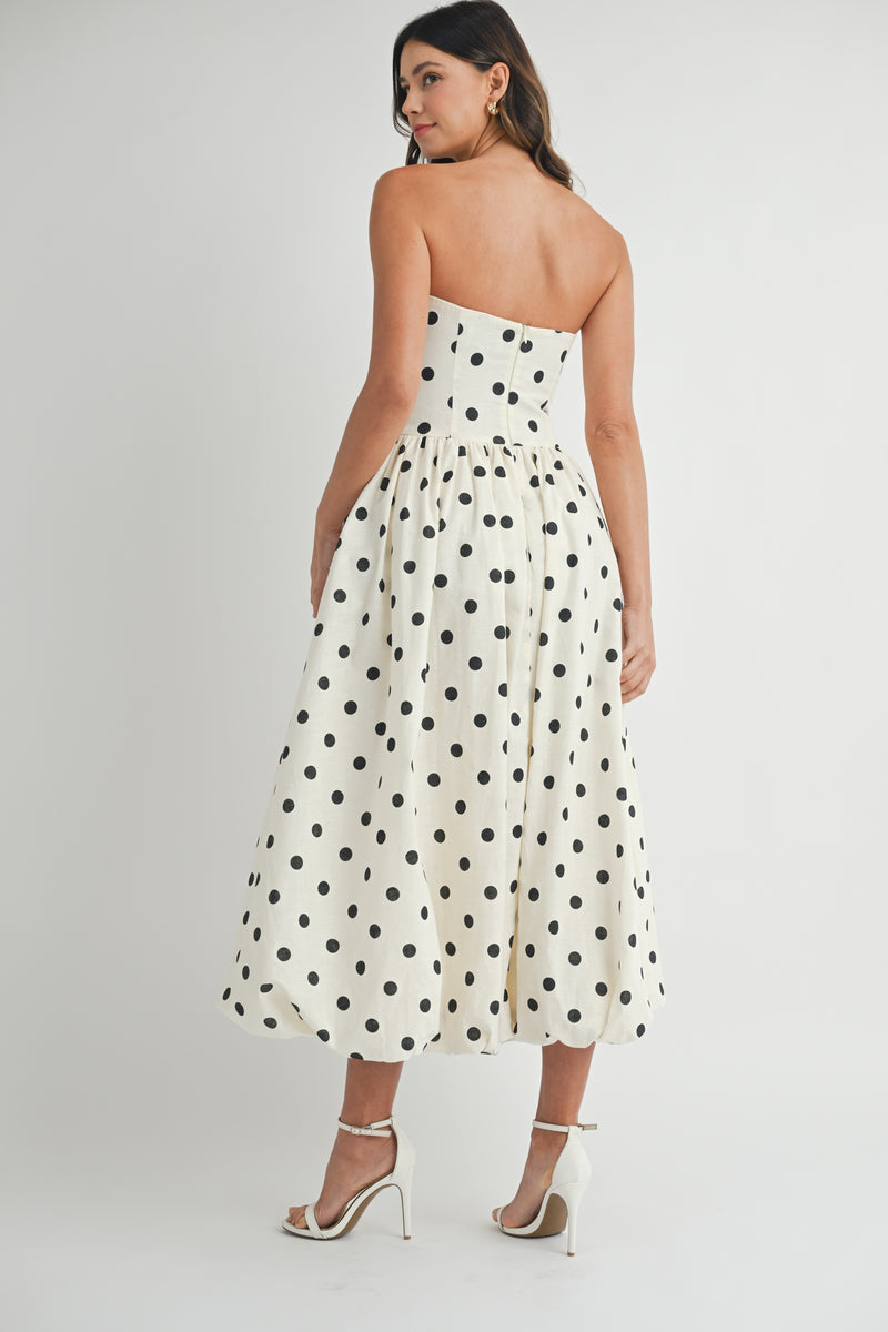 Polka Dot Strapless Dress | Elegant Vintage-Inspired Dress M