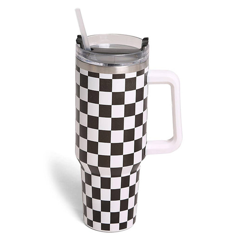 Checkered Pattern 40oz Tumbler with Handle