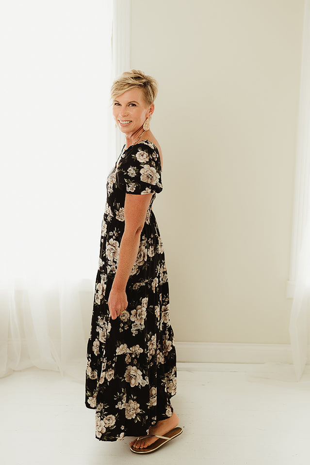 Square Tiered Floral Midi – Ella Mae's Boutique