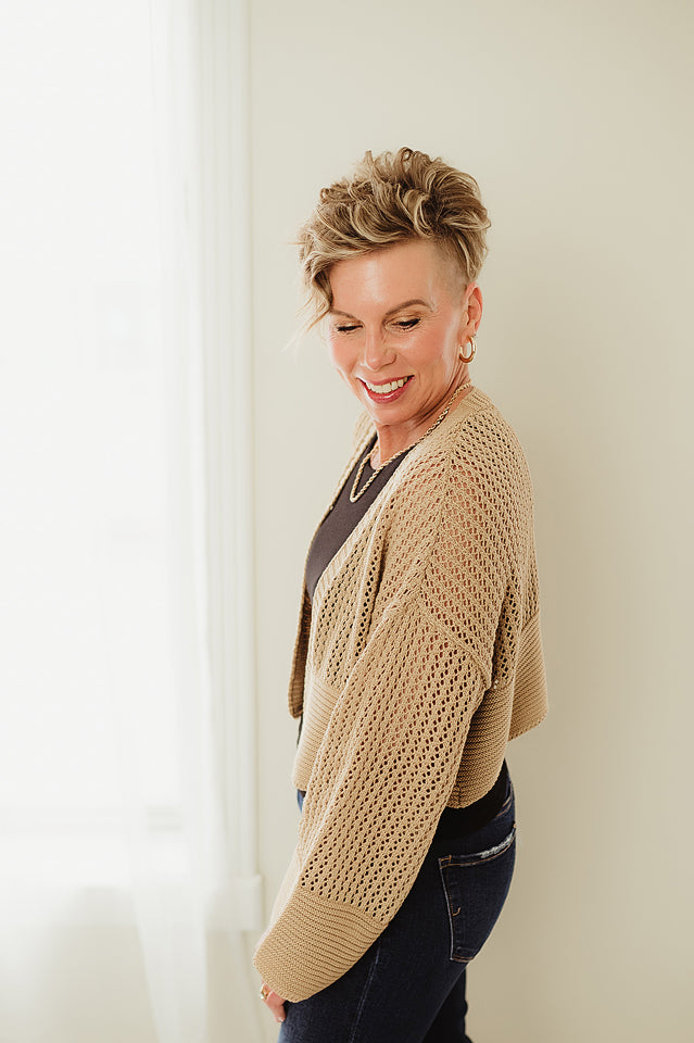 Taupe Wide Sleeve Crop Cardigan – Ella Mae's Boutique