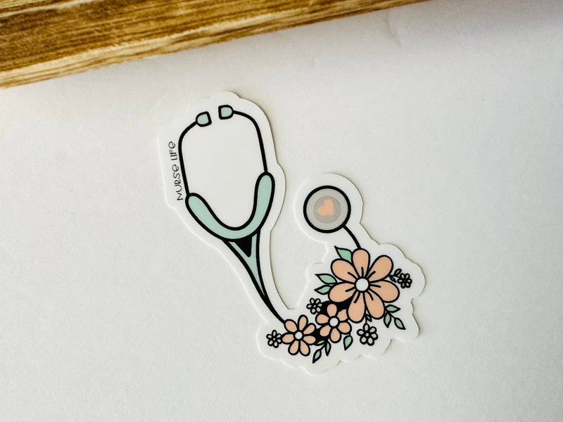Nurse Floral Stethoscope Sticker