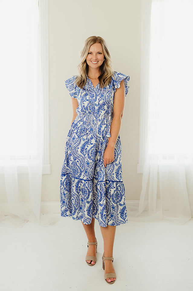 Two Tone Paisley Midi Dress L / Sapphire Two Tone Paisley Midi Dress L / Sapphire