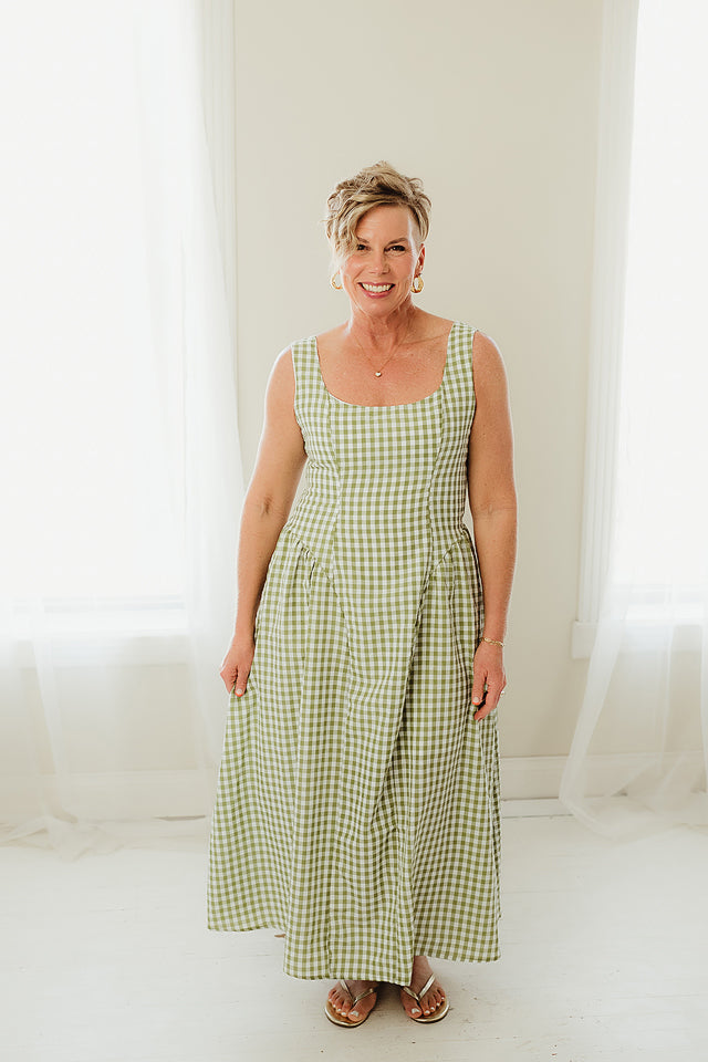 Summer Plaid Midi Dress Green / L