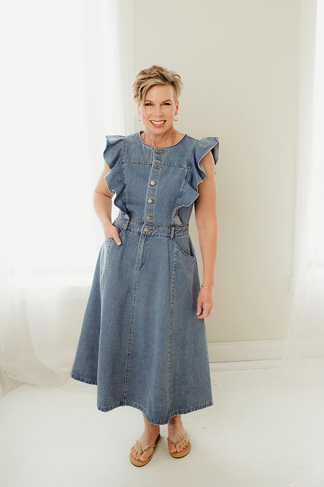 Ever Denim Ruffle Midi M