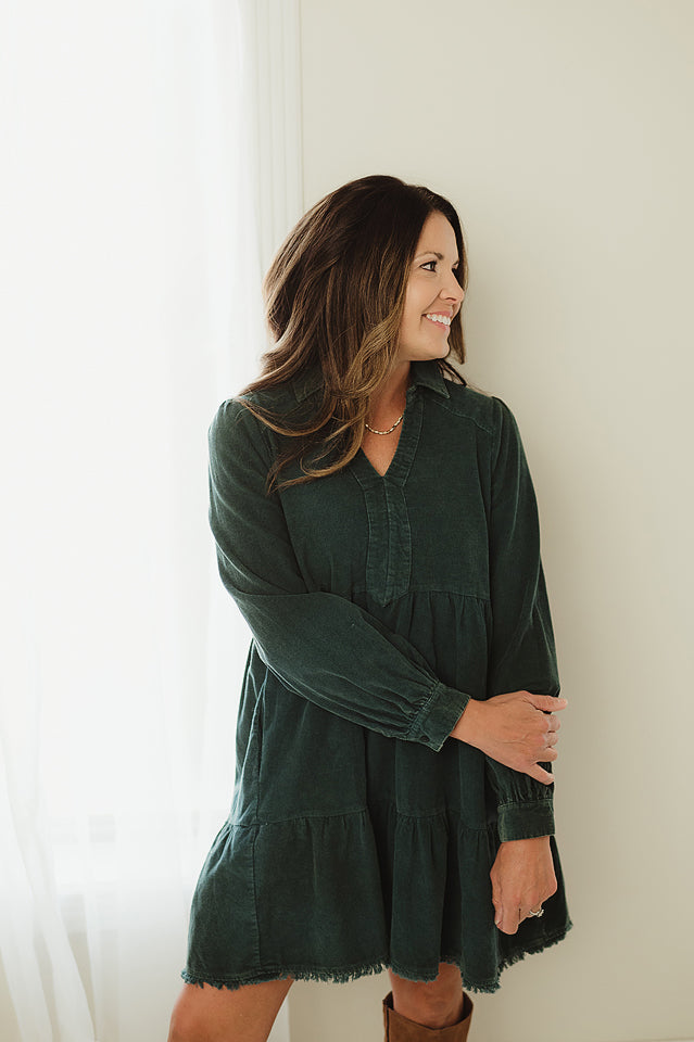 Mineral Wash Corduroy Dress M / Hunter Green Mineral Wash Corduroy Dress M / Hunter Green