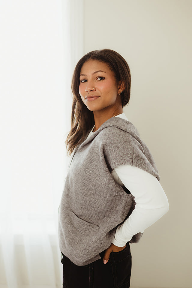 Heather Grey Drop Shoulder Hooded Knit Vest – Ella Mae's Boutique