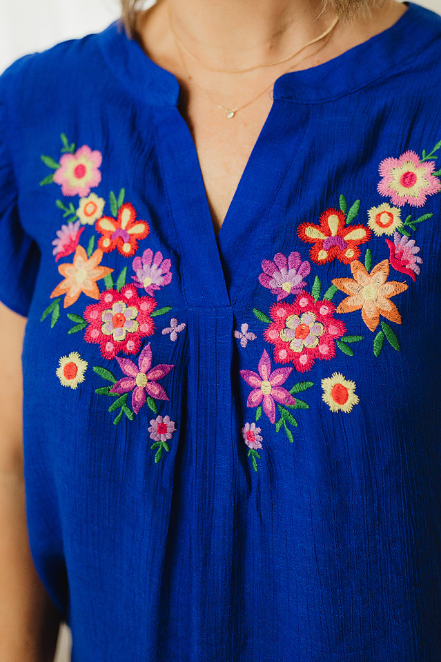 Floral Embroidery Split Blouse