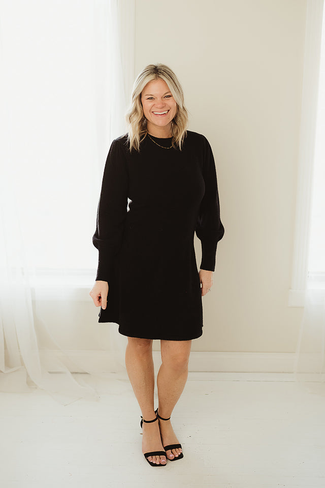 Puff & Flare Sweater Dress Black / M Puff & Flare Sweater Dress Black / M