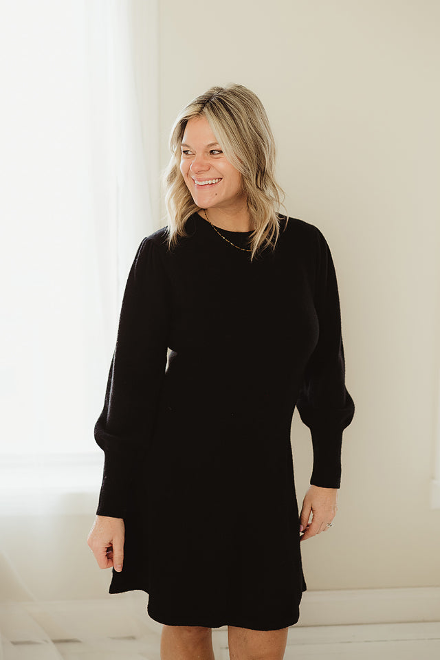 Puff & Flare Sweater Dress Black / M Puff & Flare Sweater Dress Black / M