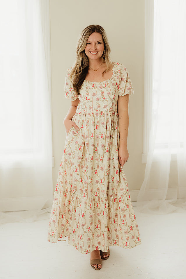 chinese dress ladies Buttercream Floral Tiered Maxi Dress – Urban Modesty main image 0