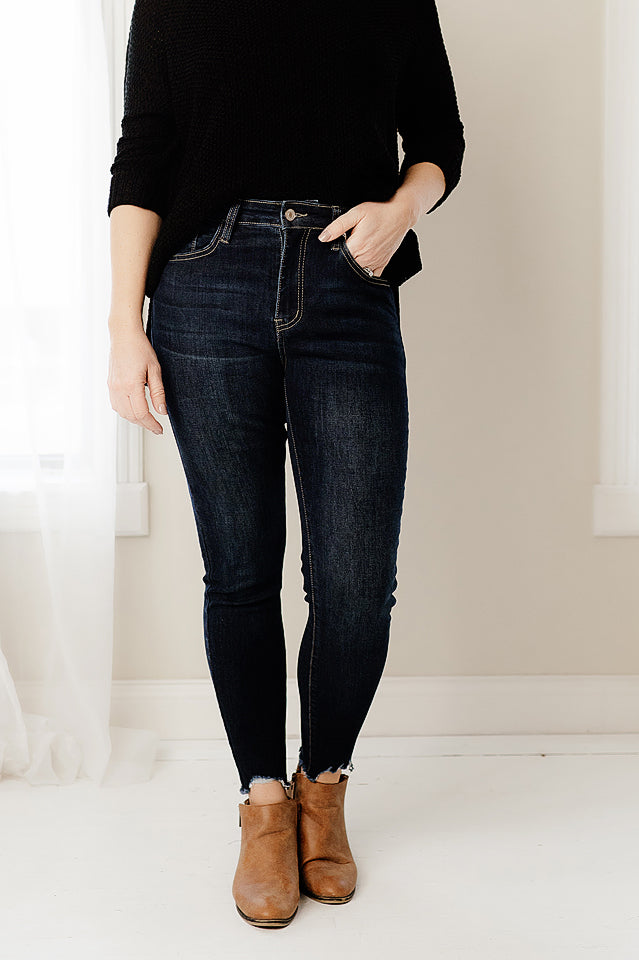 Frayed hem black hot sale skinny jeans