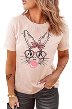 Pink Easter Day Bunny Graphic Crew Neck Tee