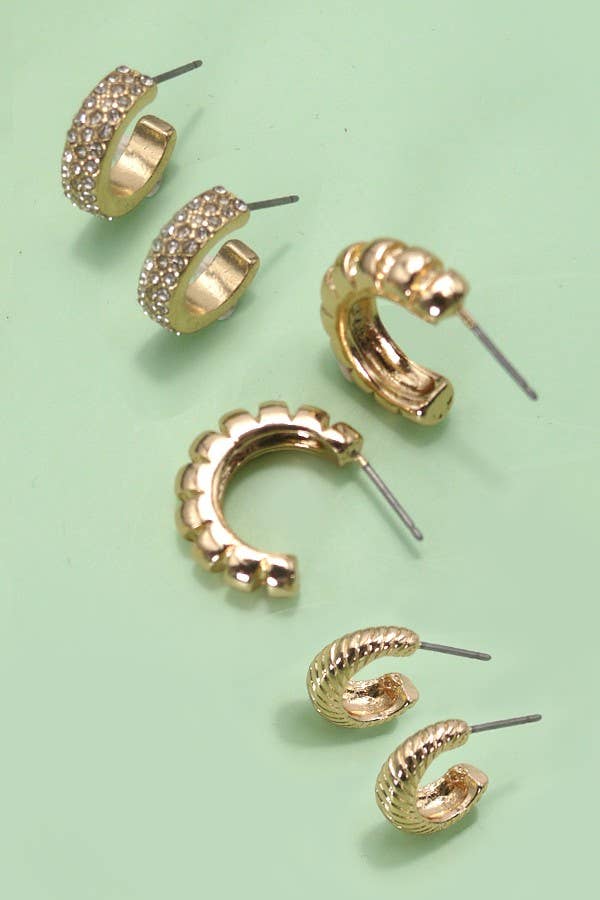 Textured Rhinestone Hoop Trio