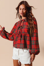 Front Tie Checkered Blouse