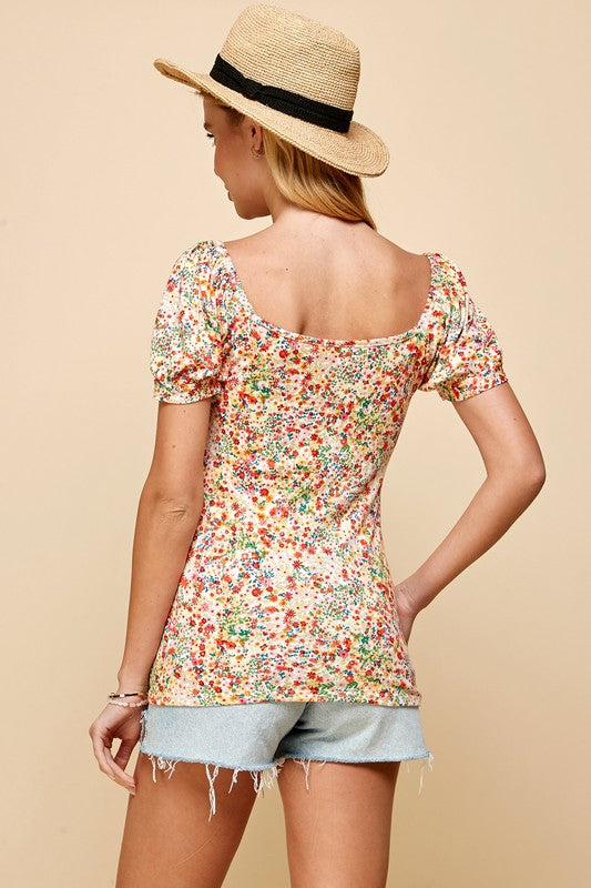 Floral Ruched Puffy Top