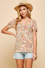 Floral Ruched Puffy Top