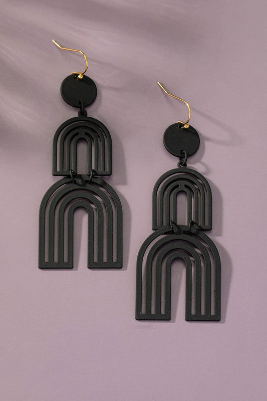 Cutout Metal Arch Drop Earrings with Color Coating