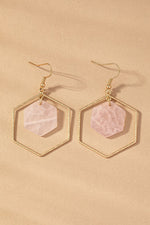 Hexagon Hoop and Stone Drop Earrings