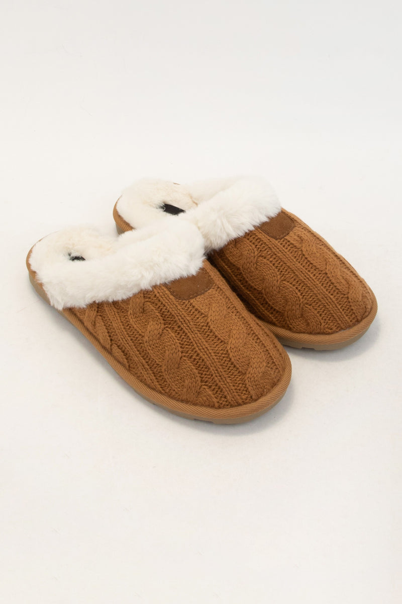 Cable Knit Fur Lined Slippers