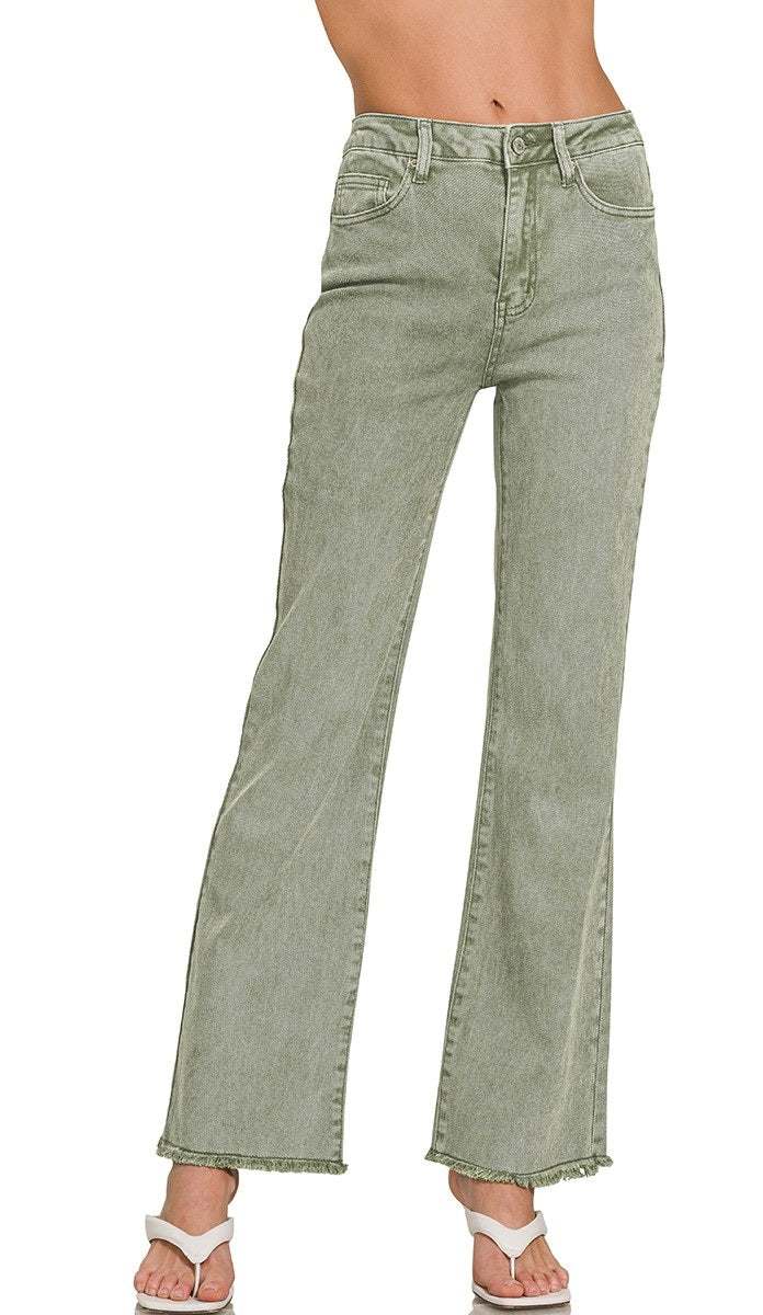 Petite Acid Washed Frayed Pants
