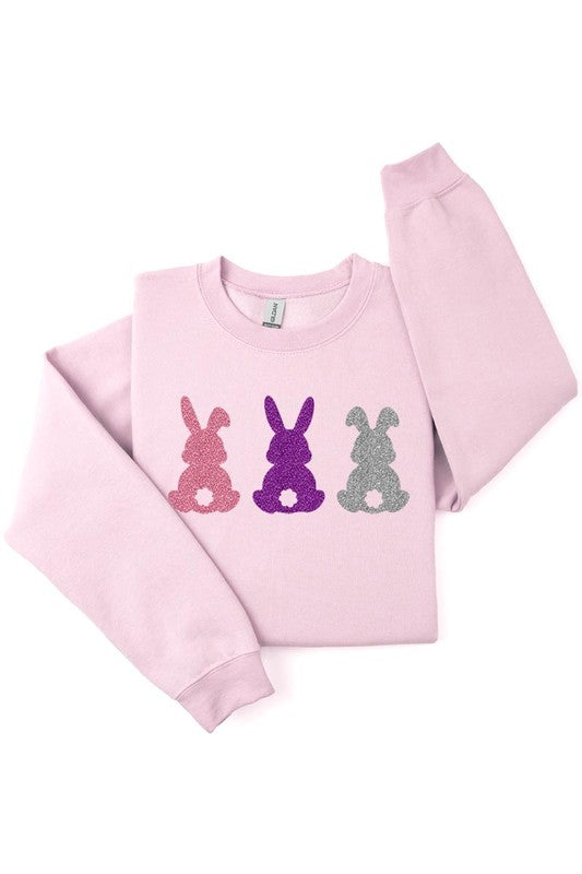 Easter Bunny Glitter Graphic Fleece Sweatshirts