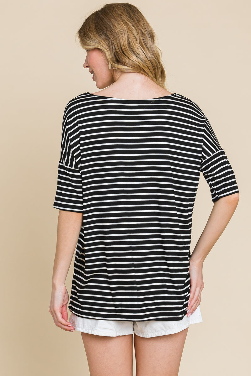 Casual Short Sleeve Stripe Top