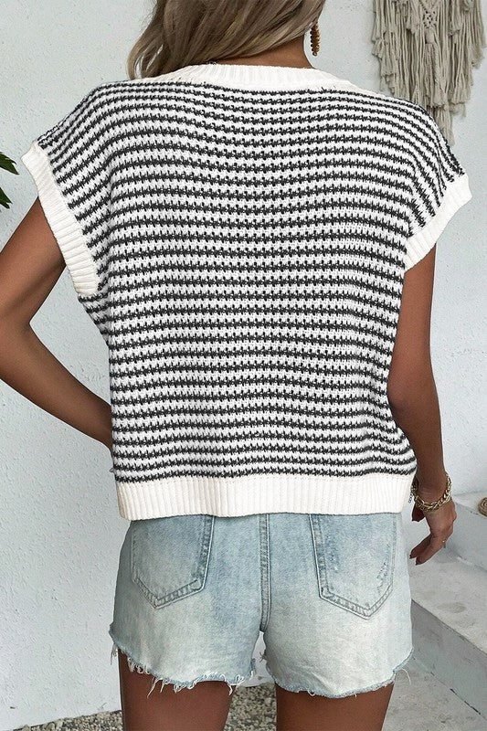 Stripe Ribbed Trim Sweater