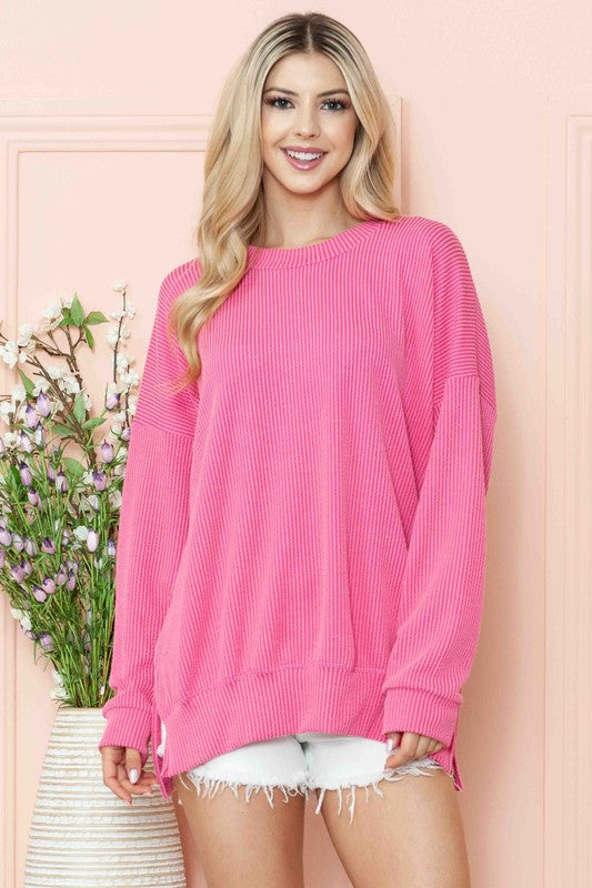 Oversized Wave Rib Long Sleeve Sweatshirt