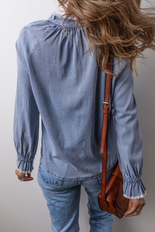 Frilled Hem Denim Top