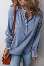 Frilled Hem Denim Top