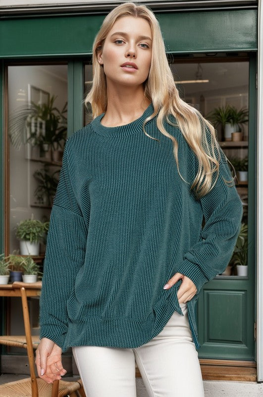 Oversized Wave Rib Long Sleeve Sweatshirt