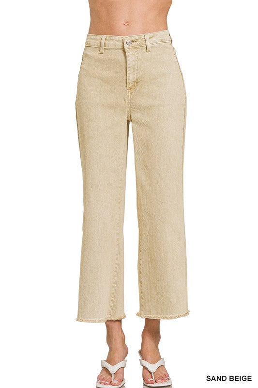 Petite Acid Washed Frayed Pants