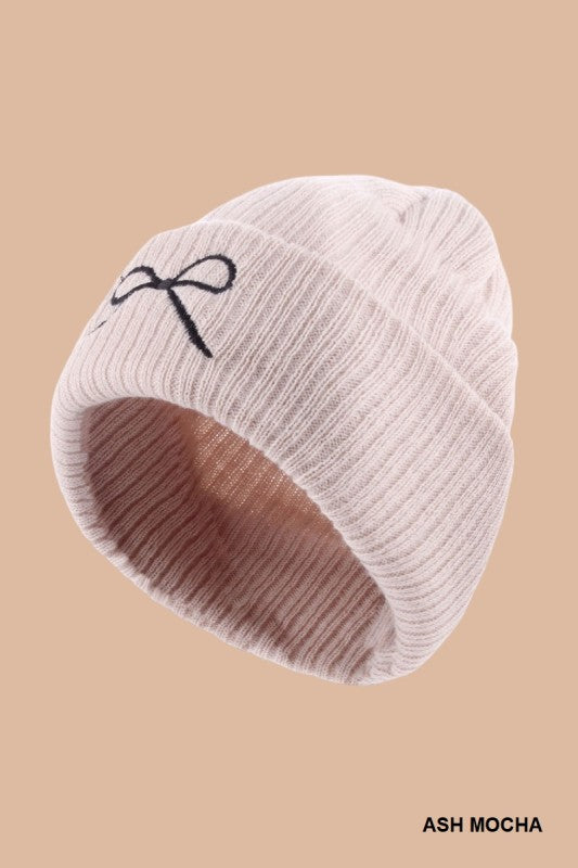 Embroidered Bow Beanie