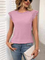 Lace Detail Round Neck Cap Sleeve Top