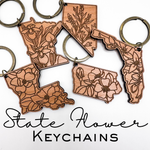 State Flower Keychains | Wood Engraved State Flower 