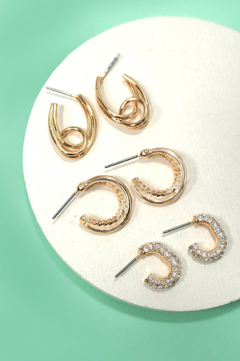 Rhinestone Trio Hoops