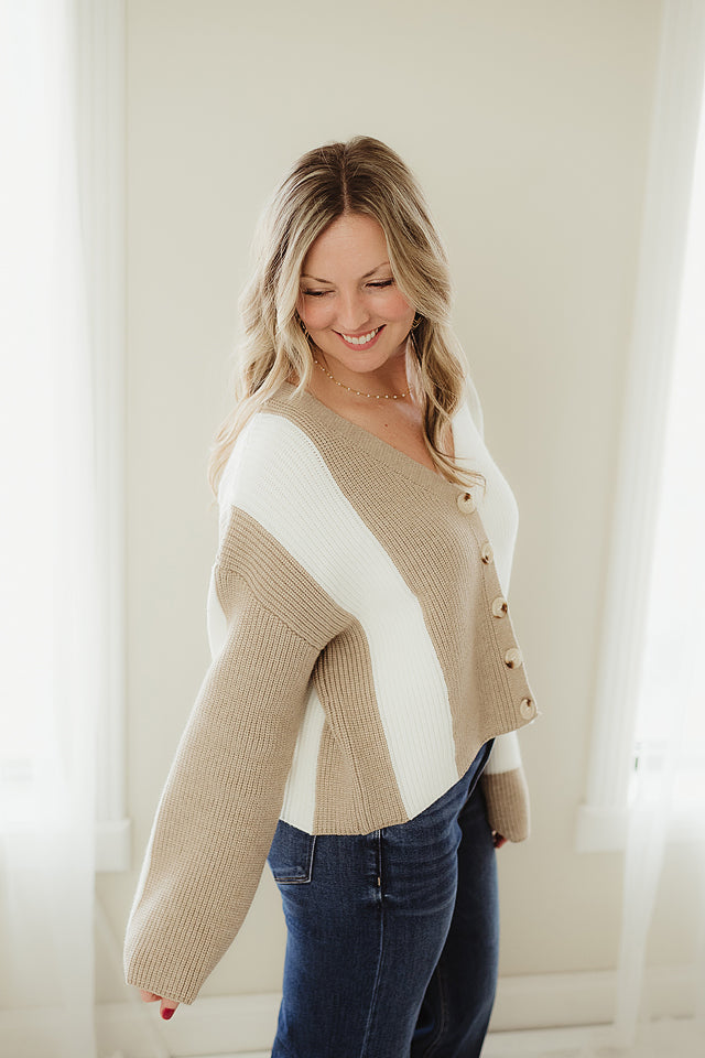 Taupe Color Block Button Down – Ella Mae's Boutique