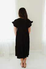 Long Button Ruffle Trim Dress