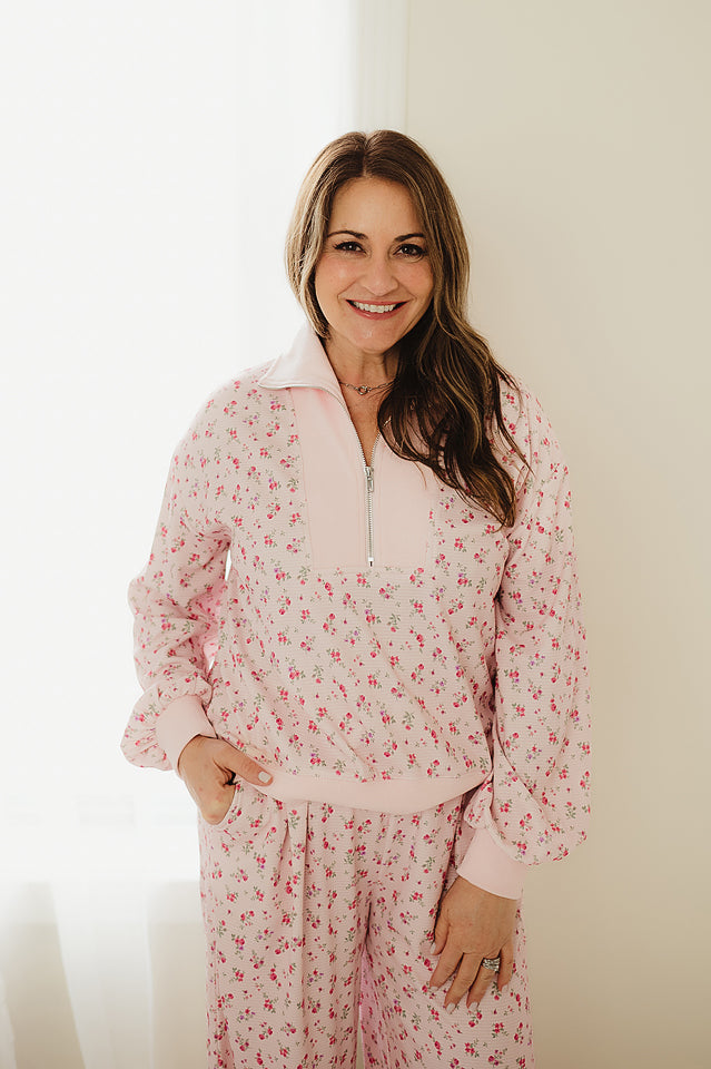 Pink Ditsy Bloom Waffle Lounge Set