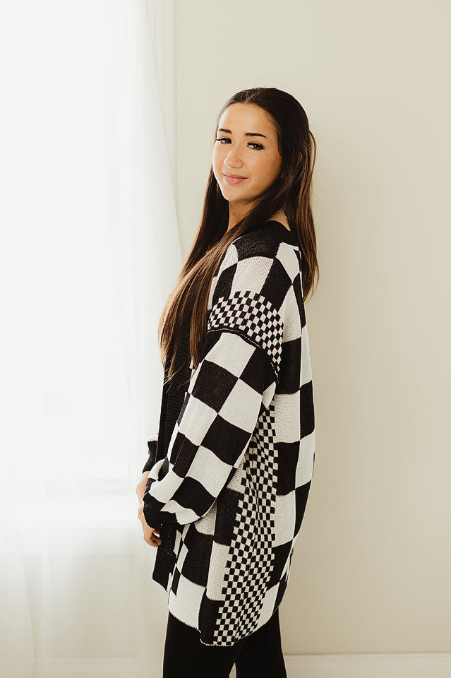 Checkerboard Loose Fit Cardigan