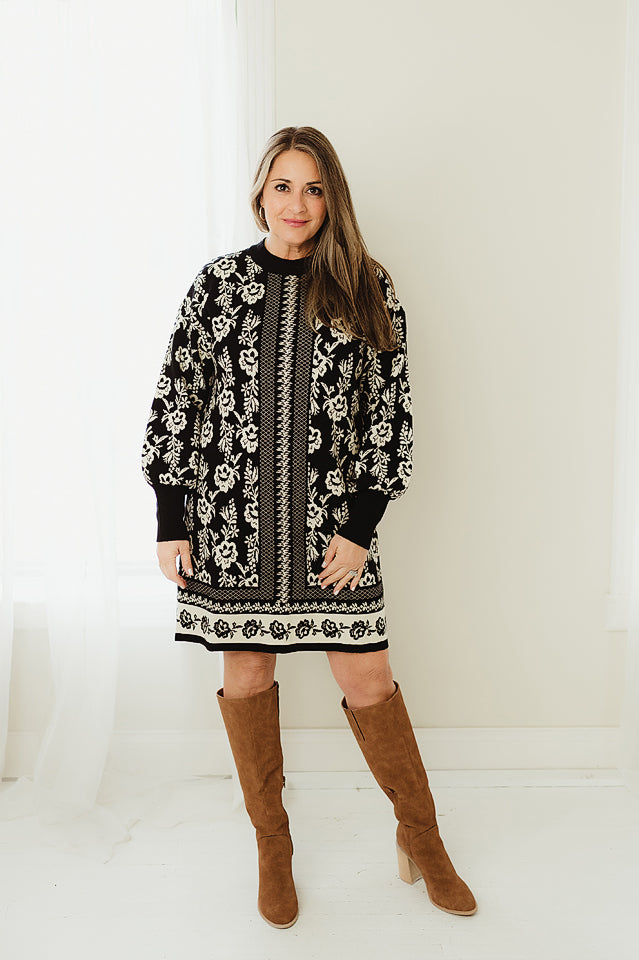 Floral Jacquard Sweater Dress