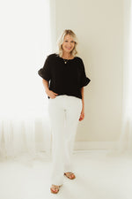 Woven Ruffle Sleeve Top