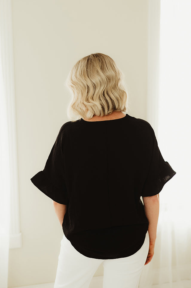 Woven Ruffle Sleeve Top