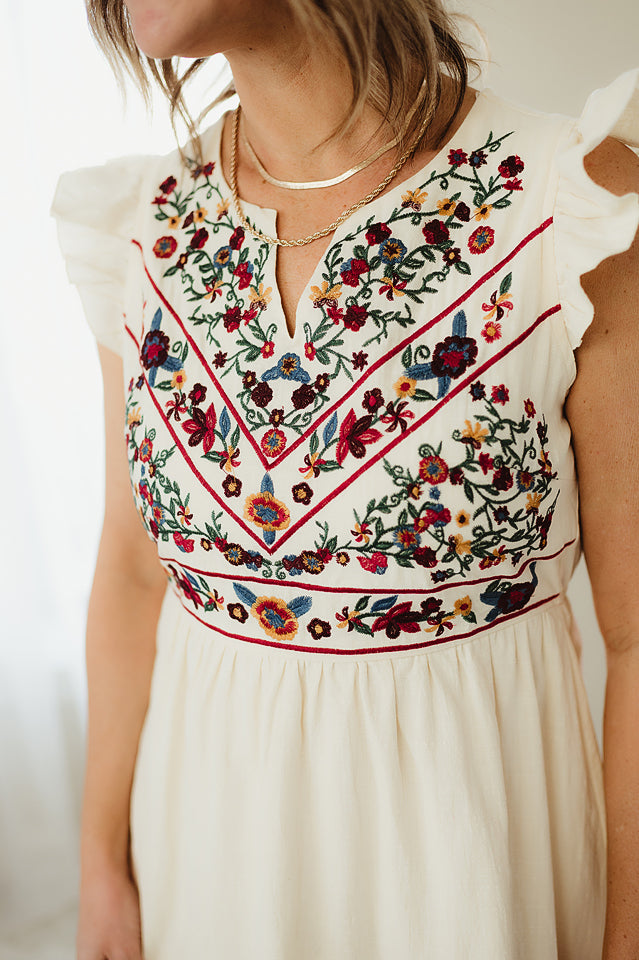 Embroidered Flutter Dress