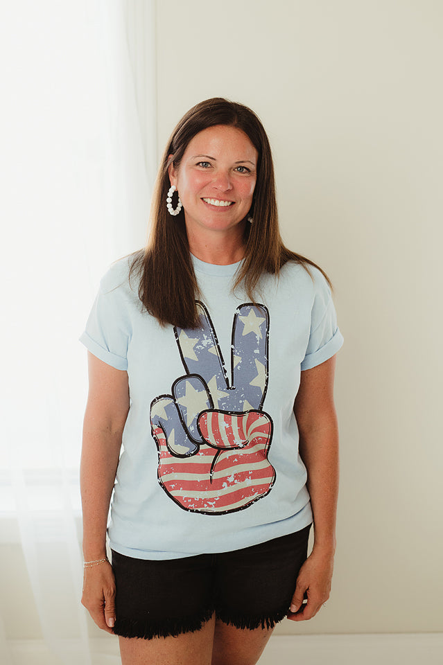 Retro Peace Hand Patriotic Graphic Shirt