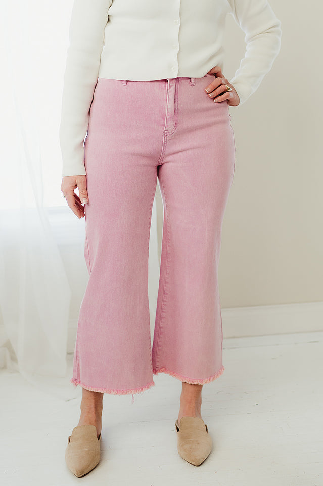 Petite Acid Washed Frayed Pants