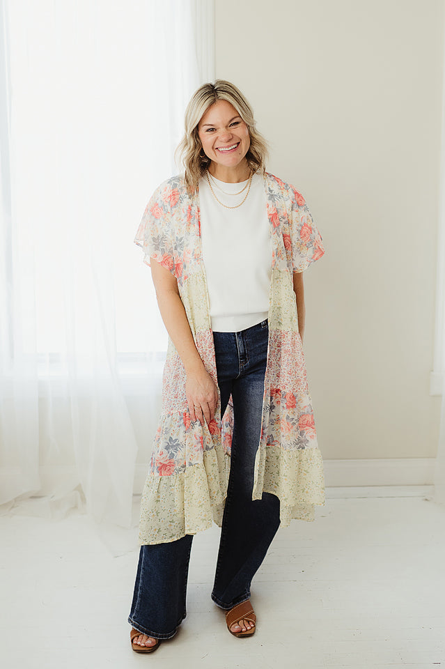 Mixed Floral Long Kimono