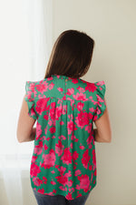 Floral Jade Shirred Top