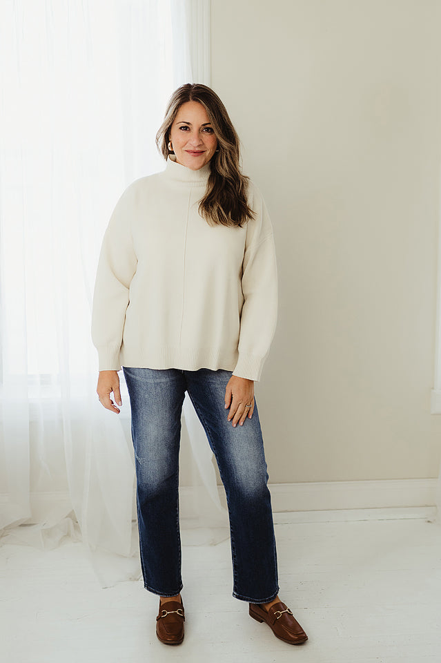 Mock Neck Seam Sweater